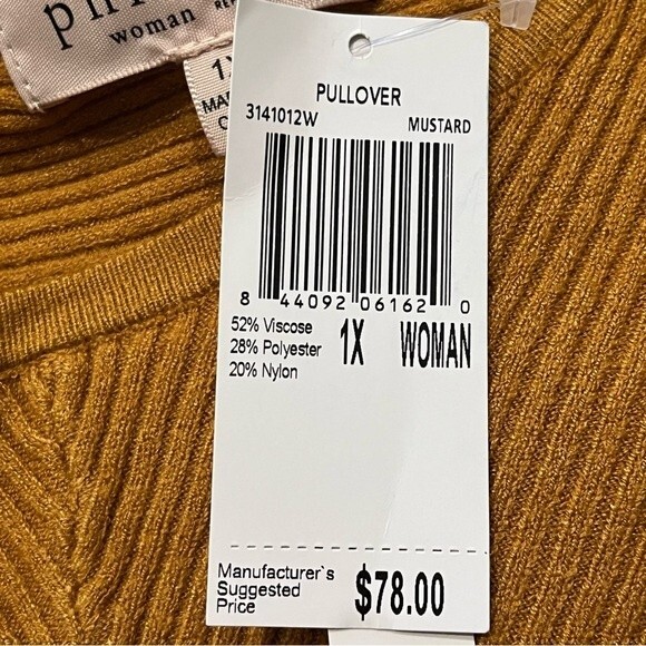 NWT Philosophy Woman Mustard Dolman Sleeve Pullover Sweater Size 1X - Picture 6 of 7